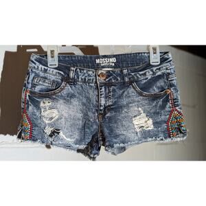 Mossimo Supply Denim Jean Shorts Acid Wash Distressed Embroidered Boho Cutoff 7